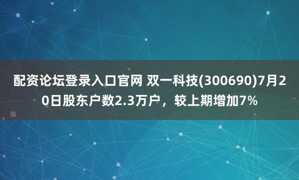 配资论坛登录入口官网 双一科技(300690)7月20日股东户数2.3万户，较上期增加7%